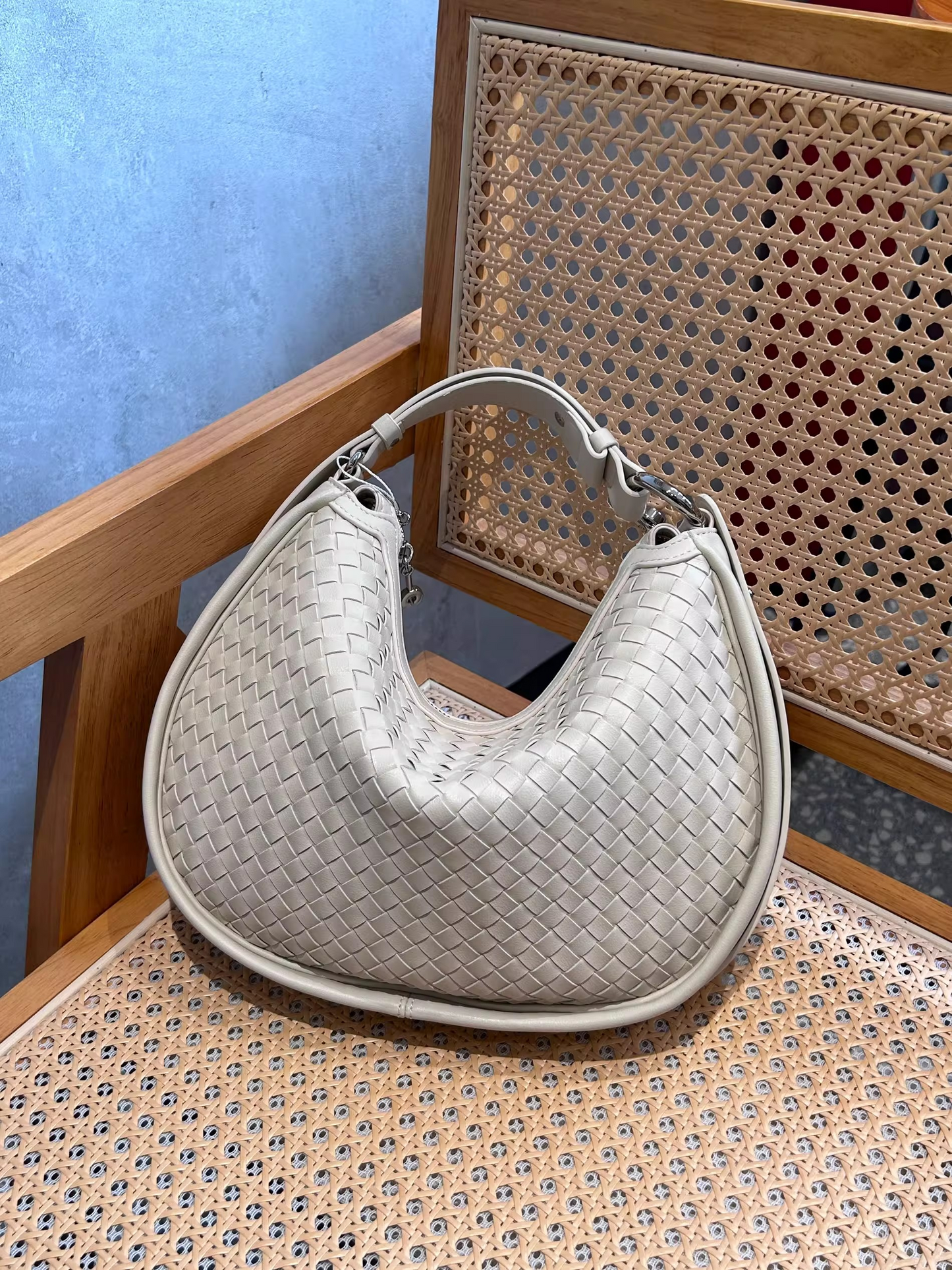 Half-Moon Handwoven Hobo Bag in Genuine Cowhide Leather