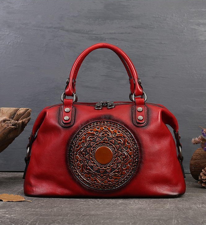 Genuine Cowhide Leather Handbag with Crossbody Strap