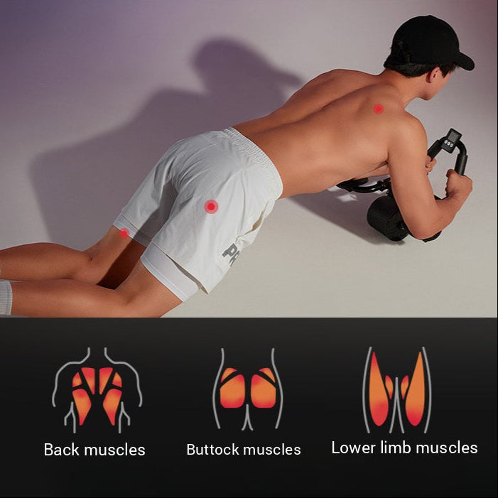 Automatic Rebound Ab Roller Wheel with Elbow Support and Built-in Timer