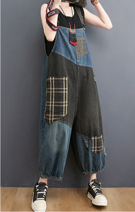 Patchwork Denim Overalls
