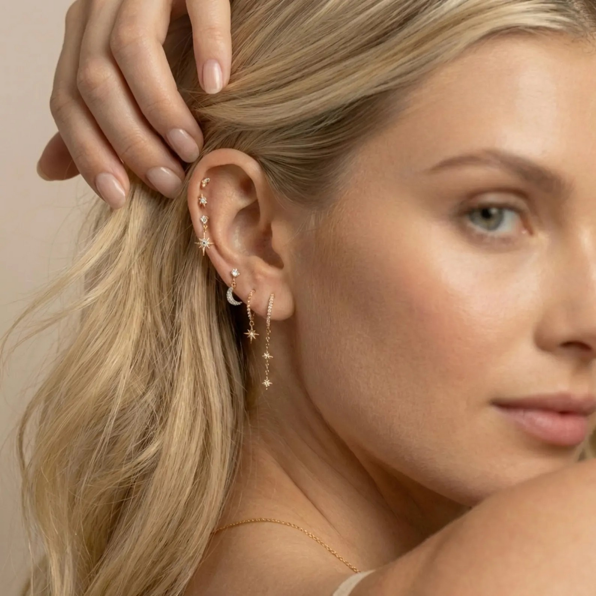 6-Piece 18k Gold Star-Moon Celestial Earring Set