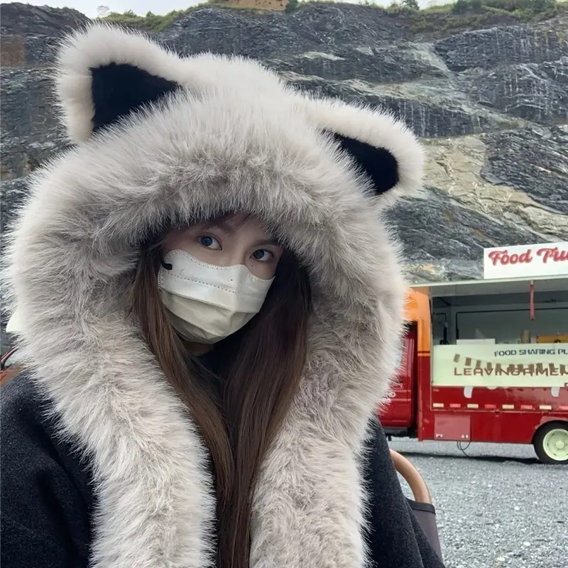 Cat Ear Fluffy Hooded Scarf