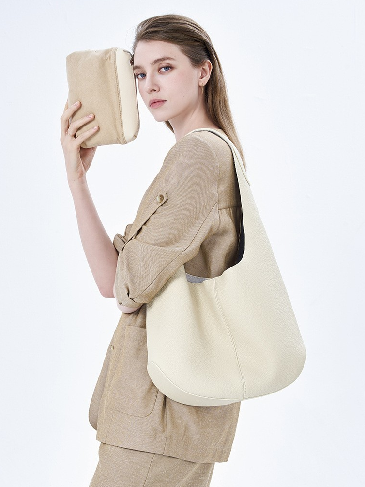 Slouchy Hobo Shoulder Bag – Genuine Cowhide Leather