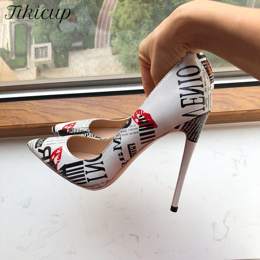 Graphic Print Pointed Toe Stiletto, Ultra High Heels