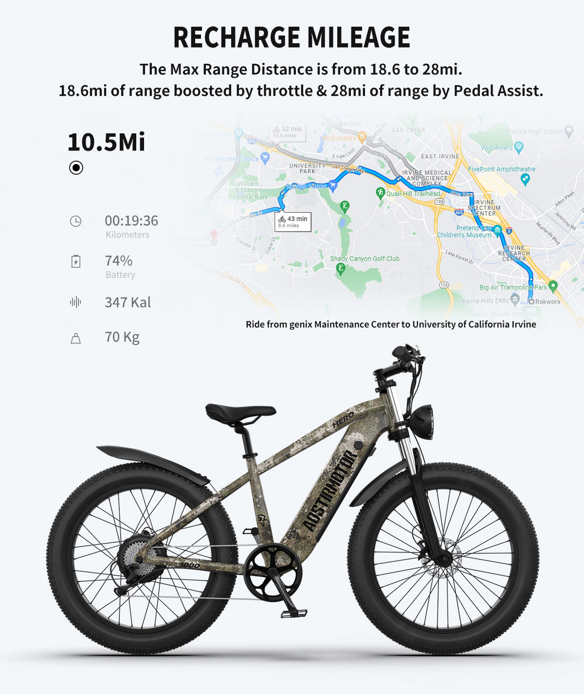 50km/h Electric Bike, 26"x4.0" All-terrain Tire, 7-Speed, 1000W Motor, Samsung 52V 20Ah Li-Battery, Color Display