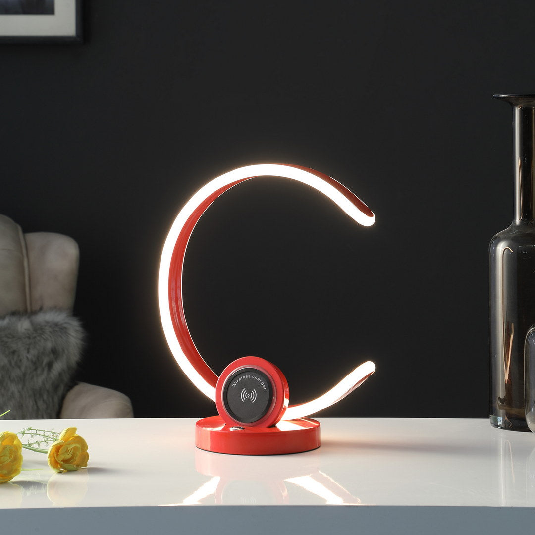 13.25'' Modern C Shape Led with Usb & Wireless Charger Port, Touch Dimmer Bright Table Lamp