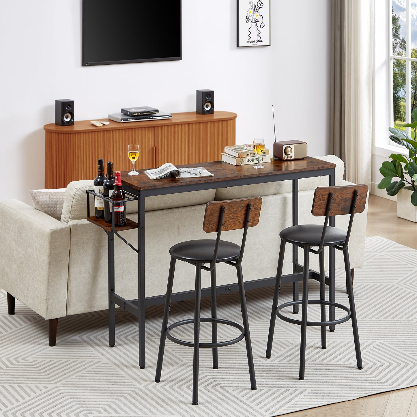 Bar Table Set with Wine Bottle Storage