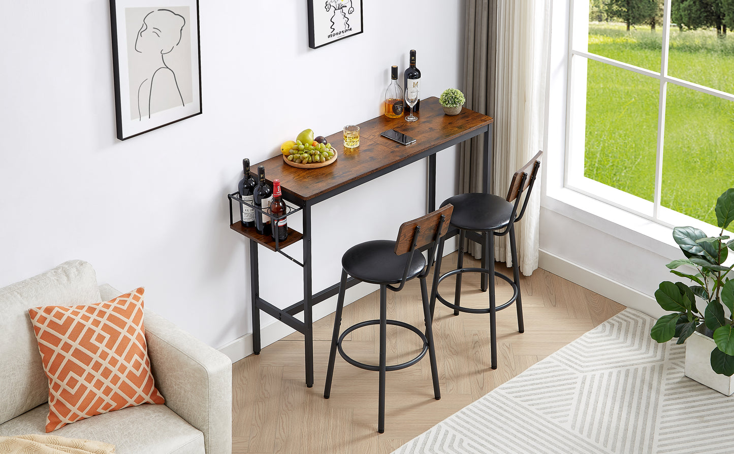 Bar Table Set with Wine Bottle Storage