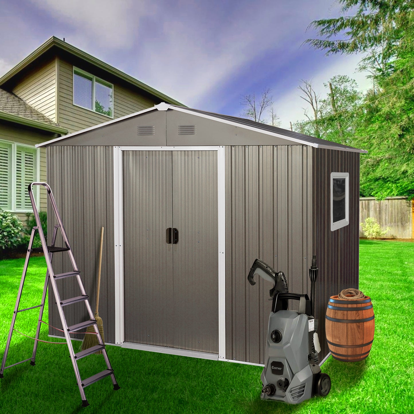 6ft x 8ft Outdoor Metal Storage Shed with Window