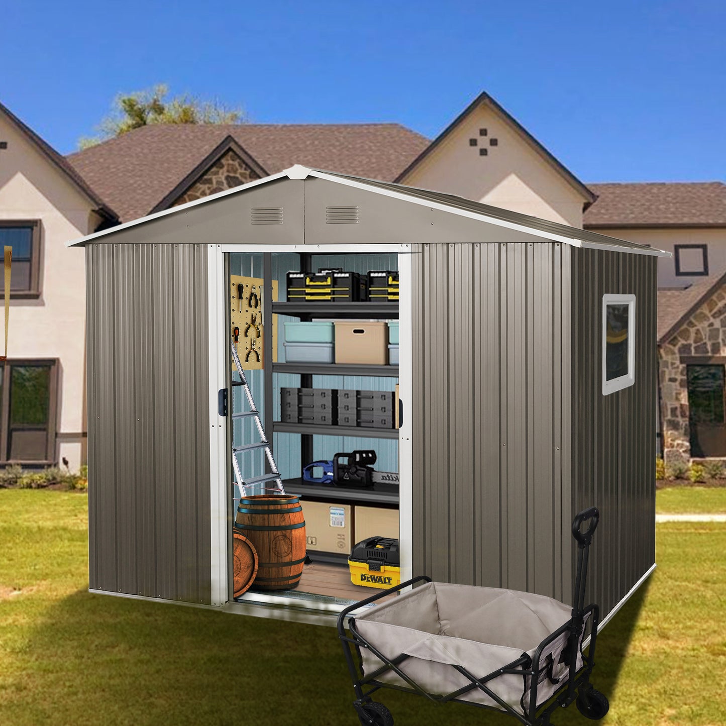 6ft x 8ft Outdoor Metal Storage Shed with Window
