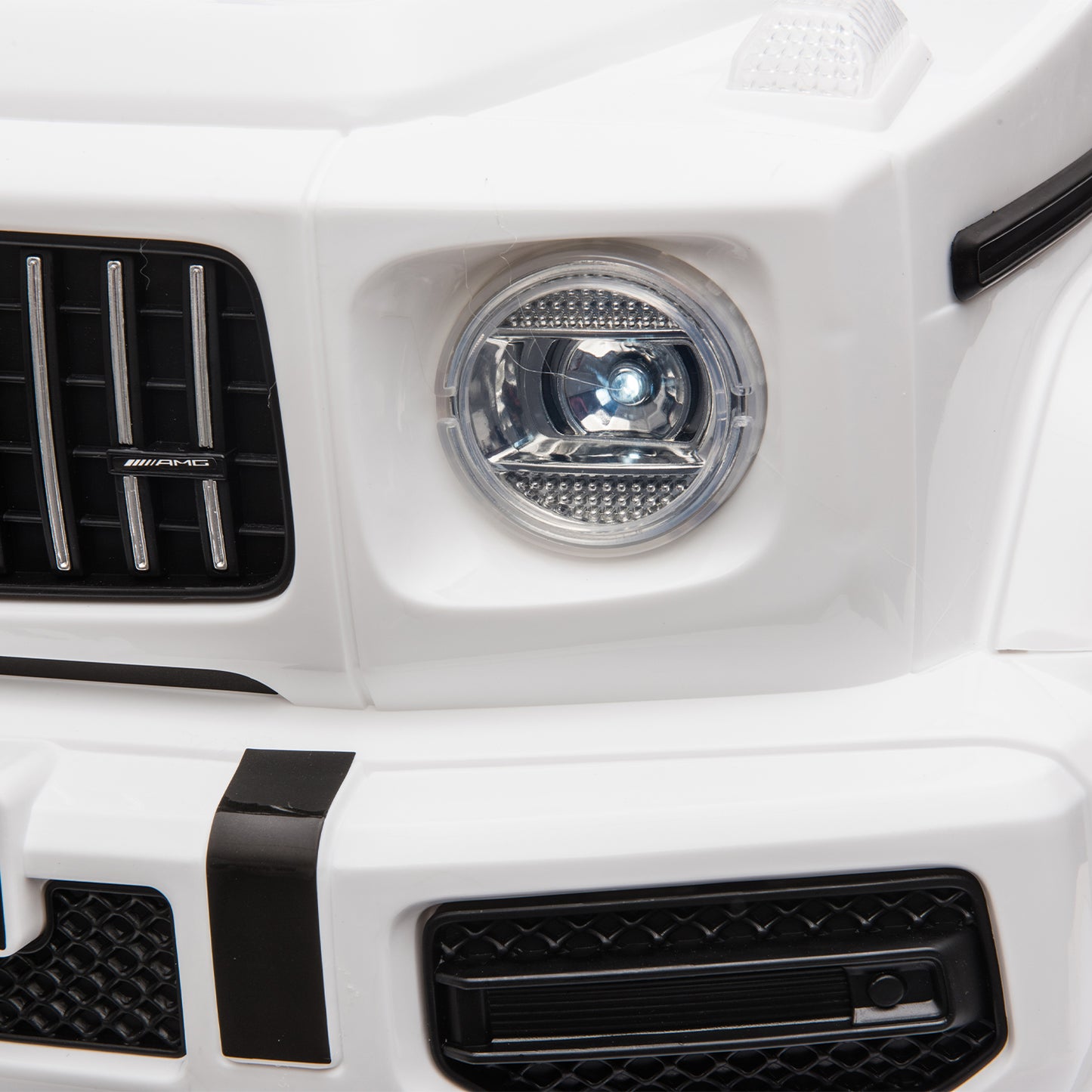 12V Kids Ride On Car Mercedes G Wagon with Remote Control, 3 Speeds, LED Lights, Music Story Playing, MP3 Player, White