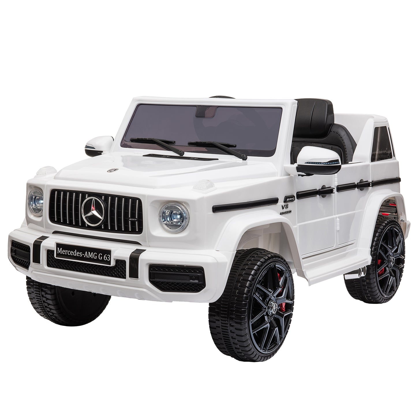 12V Kids Ride On Car Mercedes G Wagon with Remote Control, 3 Speeds, LED Lights, Music Story Playing, MP3 Player, White