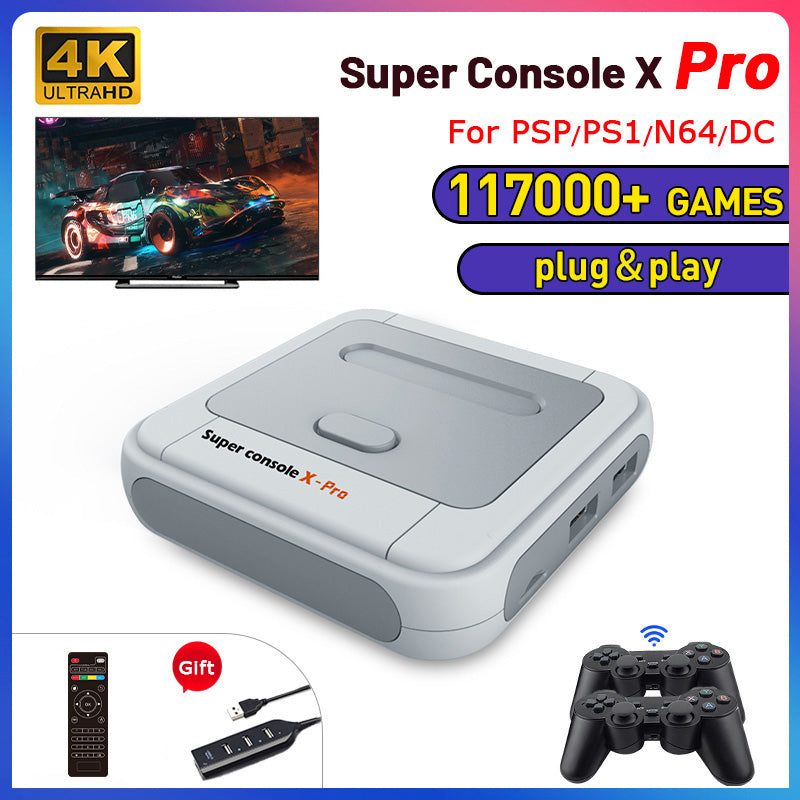 Retro WiFi Super Console X Pro for PS1/PSP/N64/DC, 4K Ultra HD TV Video Game, 256G 117000+ Games, 50+ Emulators, Remote Control