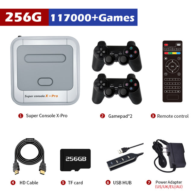 Retro WiFi Super Console X Pro for PS1/PSP/N64/DC, 4K Ultra HD TV Video Game, 256G 117000+ Games, 50+ Emulators, Remote Control