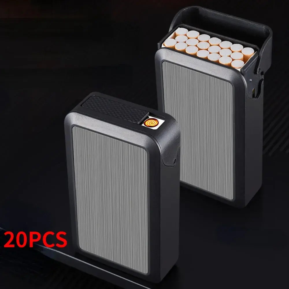 20Pcs Cigarette Case with Built-in Tungsten Lighter, USB Rechargeable